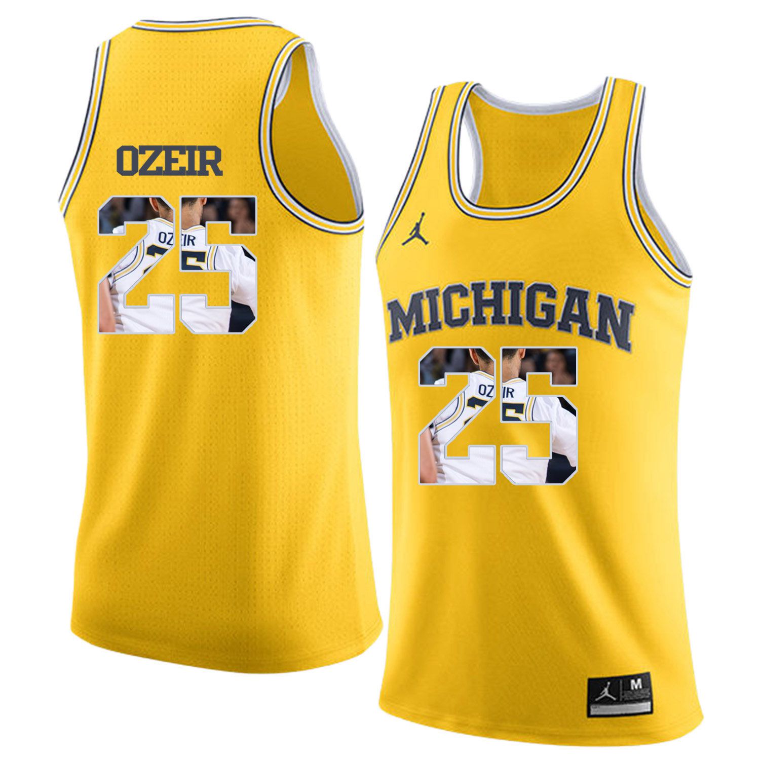 Men Jordan University of Michigan Basketball Yellow 25 Ozeir Fashion Edition Customized NCAA Jerseys